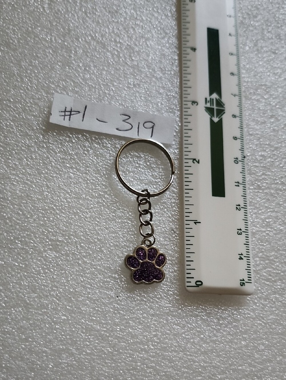 Hand Crafted Purple Glitter Paw Print Keychain - Picture 3 of 3